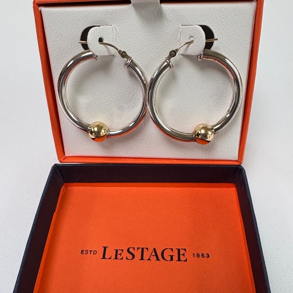 Cape Cod Large sterling silver hoop earrings with 14kt gold ball and posts - Picture 1 of 4